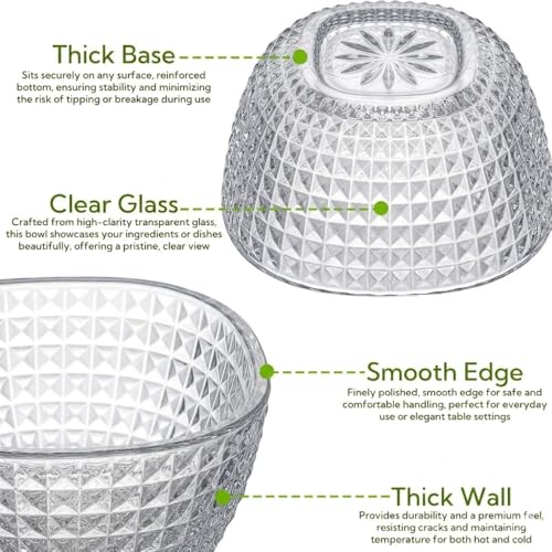 Image of Glassbunny 260ML Square Glass Bowl Set - Transparent Dessert & Snack Serving Bowls - Minimalist Classic Design with Soothing Texture - Multipurpose Kitchen & Dining Set 6Pc