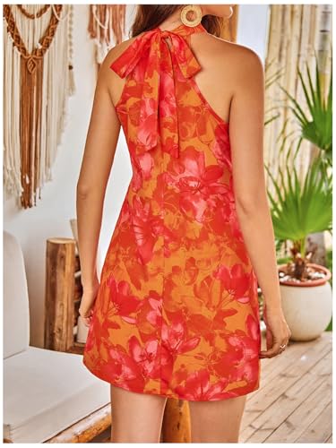 Image of Floerns Women's Sleeveless Floral Print Sundress Halter Neck A Line Short Dress