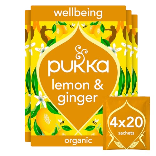 Pukka Herbs | Organic Lemon, Ginger & Manuka Honey Herbal Tea Box | Immune Boosting Infusion With Turmeric | Ideal For Daily Support | Caffeine Free | 4 Packs | 80 Plant Based Biodegradable Tea Bags