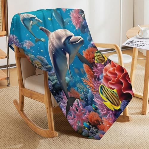 Couverture polaire dauphins en flannel d'une douceur exceptionnelle