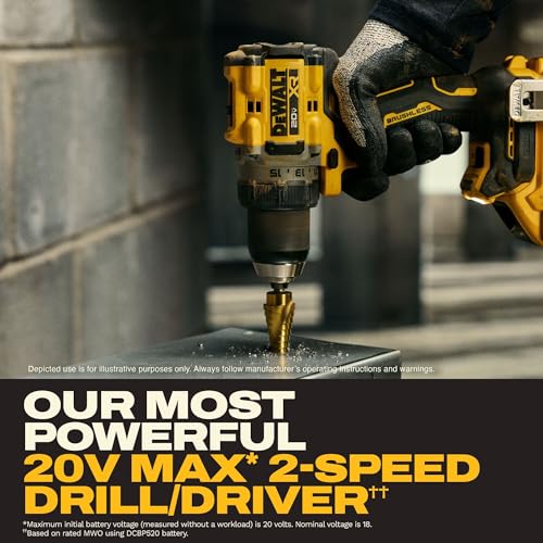 Image of DEWALT Drill Set 20V MAX XR, 1 /2 in. Brushless Cordless Drill Driver Kit With 5AH POWERSTACK Battery and Charger, LED Light, Dual Speed (DCD801H1)