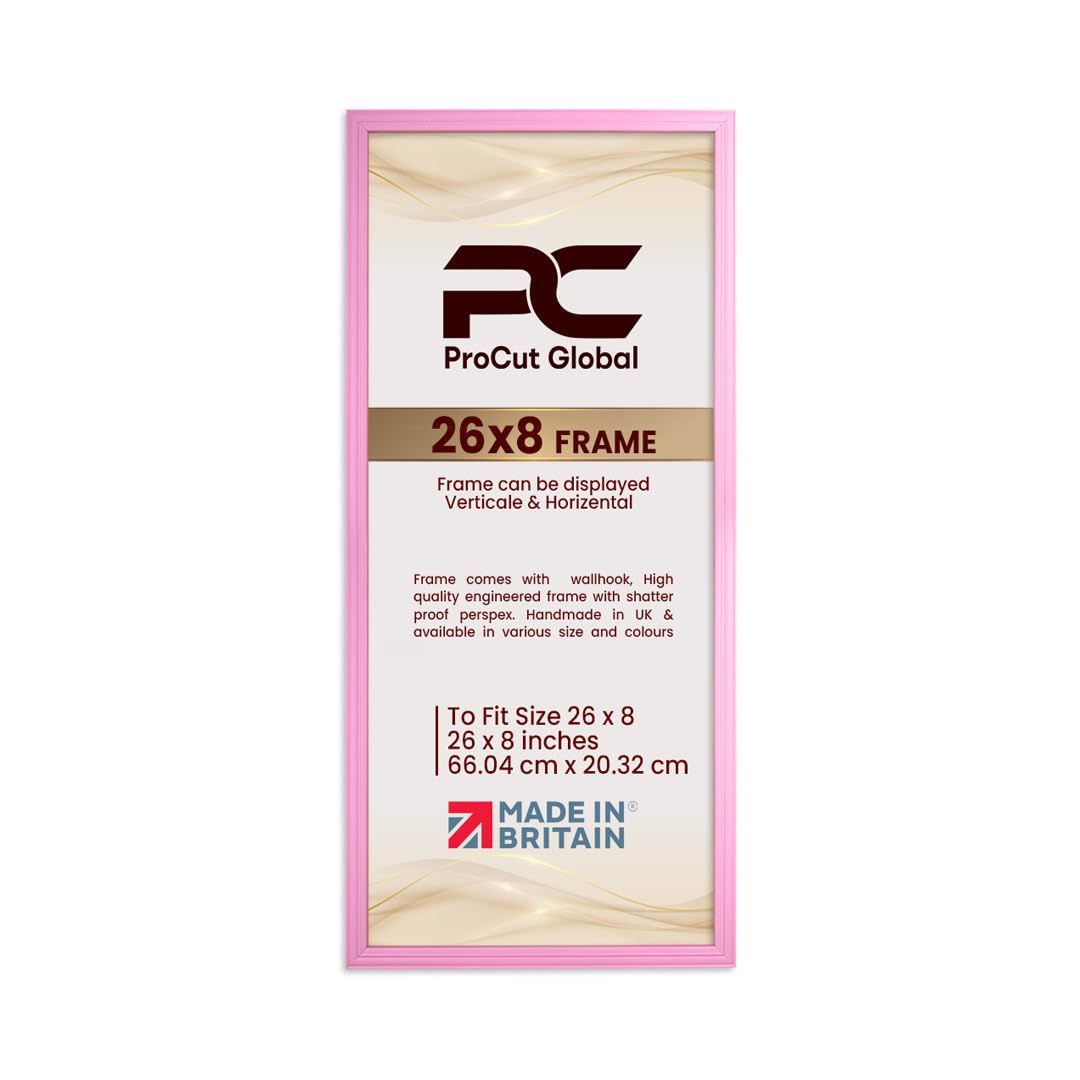 Procut Global 26x8 Pastel Pink Picture Frames - Classic Wooden Photo Frame with Shatterproof Perspex for Wall or Tabletop - Perfect for Posters, Certificates & Prints - Sizes & Colors Available