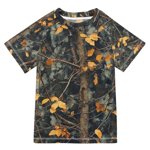 Jucciaco Boys Swimsuit Camo Forest Watercolor Sunscreen Kids Sun Rashguard Short Sleeve T-Shirts Swimwear Sets UPF 50+