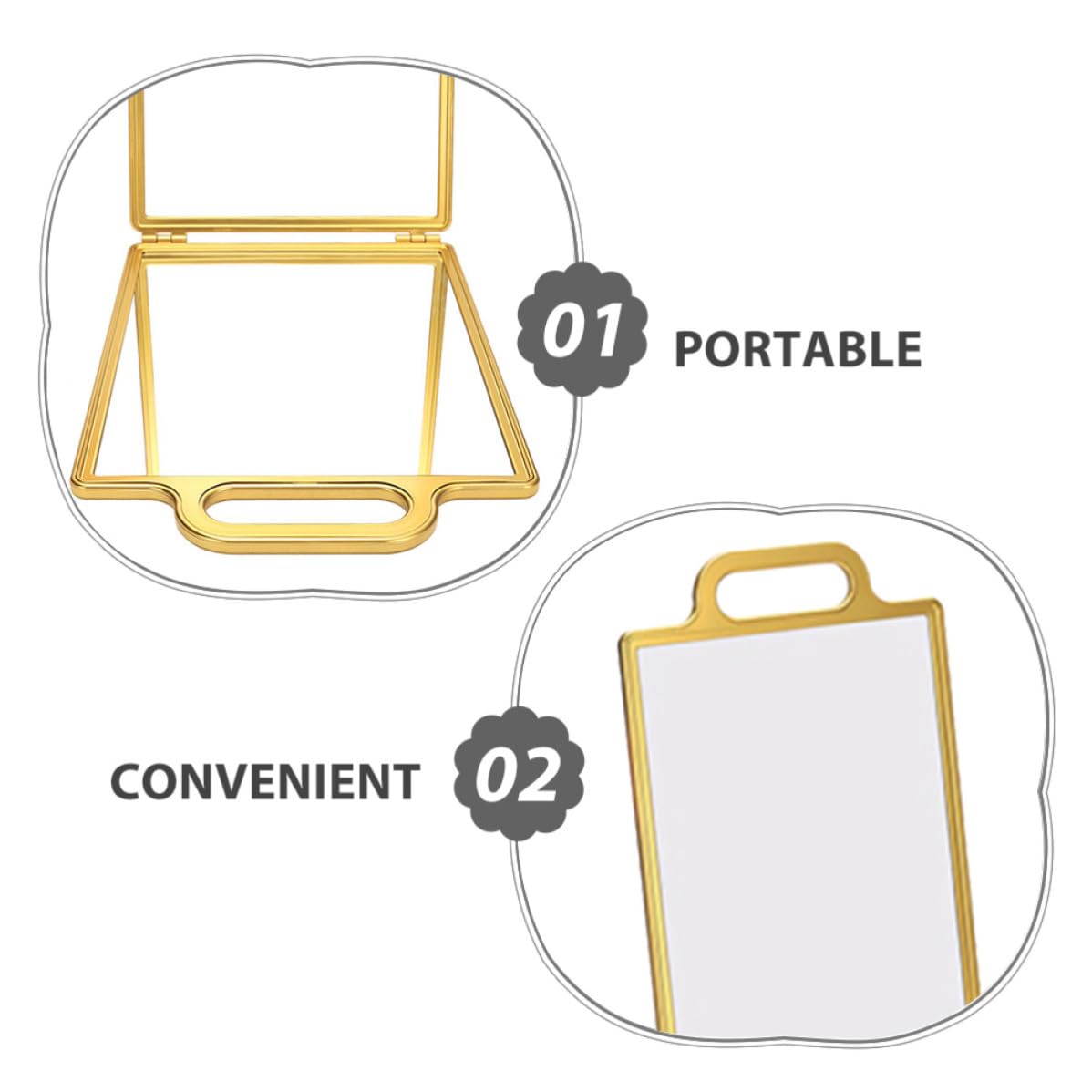 Specchio Pieghevole Doppia Faccia Oro con Superficie Specchio di Precisione e Design Leggero, per Personale da Viaggio