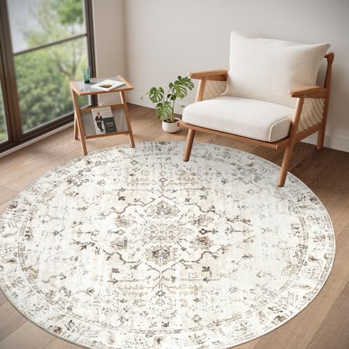 Homcomodar Tapis rond lavable pour salon et chambre d'enfant - Beige - 160 cm