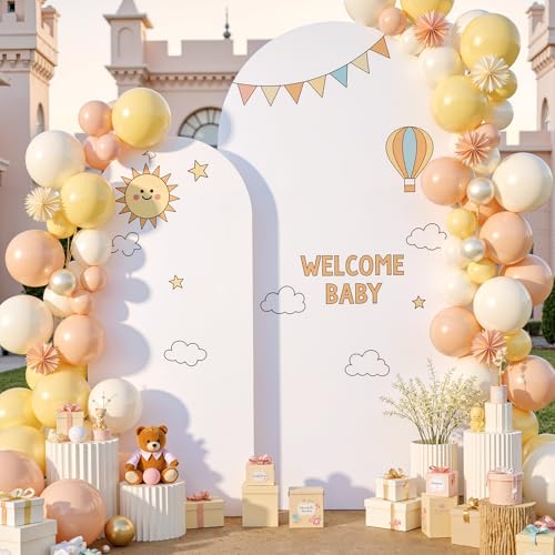 Image of White Arch Backdrop Cover Set of 2 (7.2ft & 6ft), Chiara Arch Cover Wrinkle-Free Spandex Arch Cover for Wedding Birthday Party Baby Shower Bridal Shower Ceremony Banquet Fabric Backdrop (No Stand)