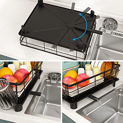 Ygeomer Large Dish Drying Rack, 2-Tier Dish Racks For Kitchen Counter, Detachable Dish Drainers With Utensil Holder, Kitchen Gadgets With Drainboard & Cup Holders, Black #TOP2