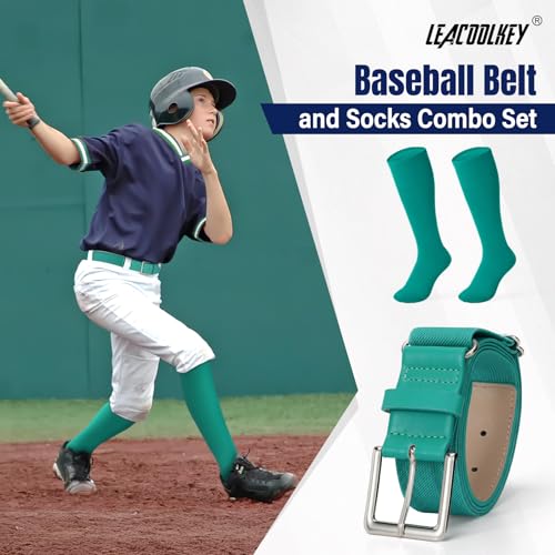 Image of LEACOOLKEY Baseball Belt and Socks Combo Set Adjustable Softball Socks and Elastic Belt for Youth and Adult