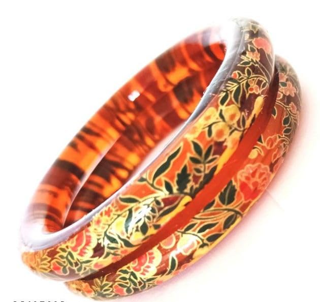 HALLO Crystal Glass Bangle With Flower Print Bangle Women & Girls Fancy Designer Kada Traditional Bangles (Red-2.6), Pack Of 2 Bangle Set (B0CQYZ36N7) Amazon Price History, Amazon Price Tracker