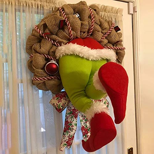 Lixiliw Guirlanda de Natal de aniagem, Grinch de Natal, para porta da frente, ladrão de Natal rouban