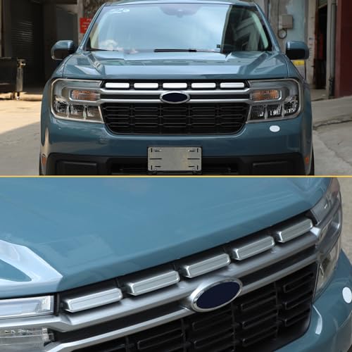 Image of Front Bumper Grille Cover Compatible with Ford Maverick 2022 2023, Car Air Inlet Vent Grille Cover, Grill Grille Inserts Trim Cover (Silver)