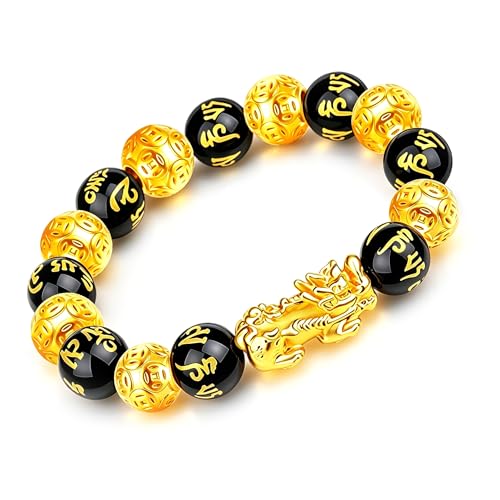 Image of LIYAPEI Black Obsidian Bracelet for Men Women - Feng Shui Wealth & Spiritual Protection Beaded Bracelet with Pi Xiu for Luck, Healing Crystal Stretch Wrist Jewelry, Unisex