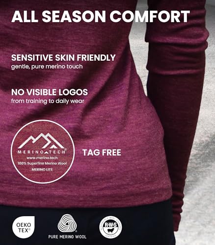 Image of Merino Wool Base Layer Women - 100% Merino Wool Shirt Women Thermal Underwear Long Sleeve T-Shirt for Hiking
