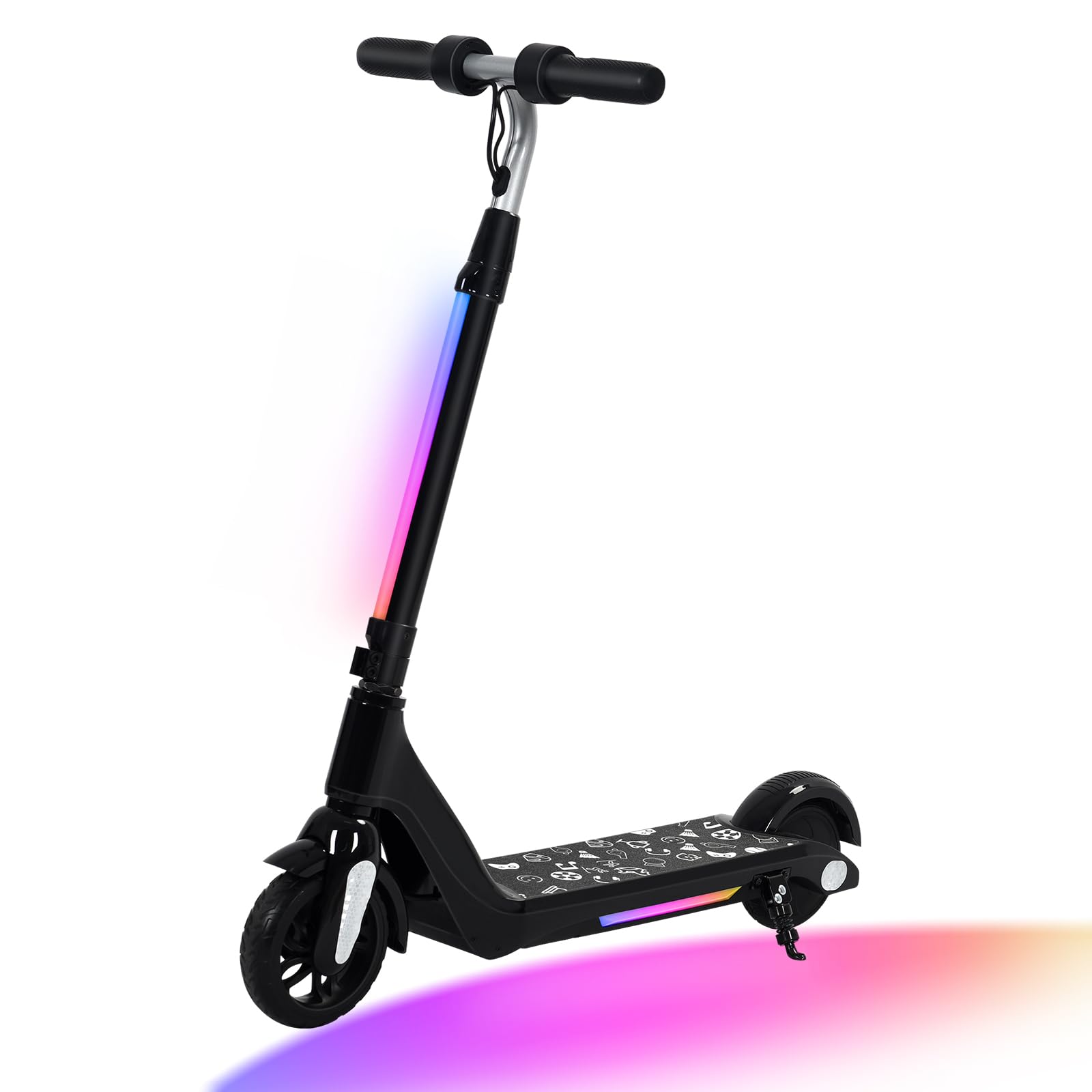 Trottinette Electrique Enfant 6 a 12 Ans, Lumières Arc-en-Ciel Colorées, Charge Max 50 Kg,Autonomie de 8 km, Affichage LED, Vitesse et Hauteur Réglables, Trottinette Electrique pour Enfants