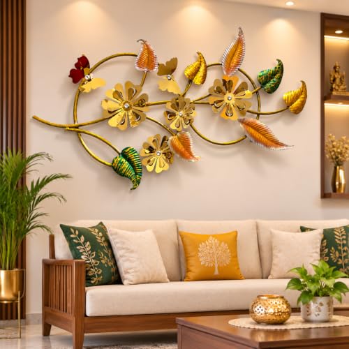 Image of SHREE 'O' GREEN TECH - Handcrafted Large Handpainted Modern Metal Flower Wall Art Leaf Wall Decor Decorative Hanging for Living Room Bedroom Dining Area (49 x 24 Inch)