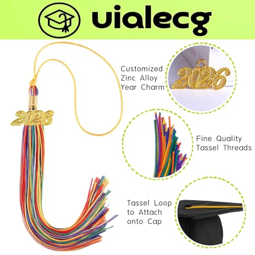 Image of Graduation Tassel 2026 for Grad Cap,Rainbow Tassel with Gold Charm