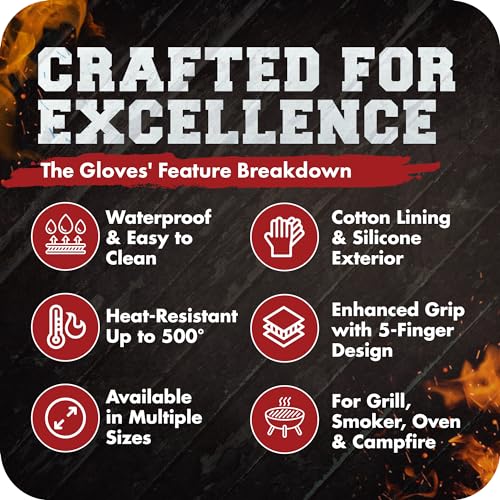 Image of KITCHEN PERFECTION Silicone Smoker Oven Gloves -Extreme Heat Resistant BBQ Gloves -Handle Hot Food Right on Your Grill Fryer&Pit|Waterproof Grilling Cooking Baking Mitts|Superior Value Set +3 Bonuses