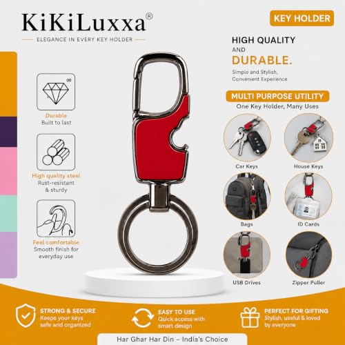 Image of KiKiluxxa Carbon Steel Body Keychain with Dual Key Rings for Outdoor Carabiner Portable Keyring For Bike & Car Multifunction -Matroz Keychain Multiclour