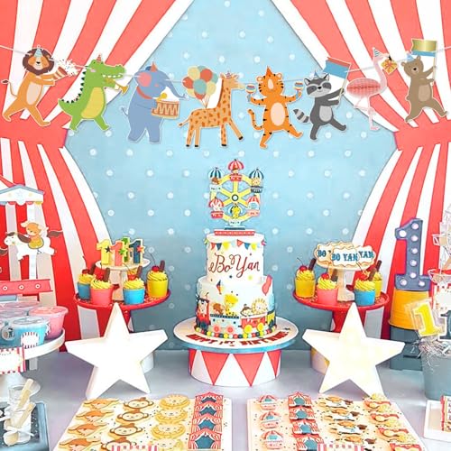 Image of Hooqict Party Animal Banner Animal Birthday Party Decorations Happy Birthday Garland Banner for Kids Girls Boys Zoo Carnival Decorations Supplies