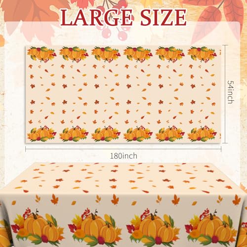 Image of Thanksgiving Tablecloth, 3 PCS Disposable Falls Table Cloth, 54 inchx108 inch Plastic Pumpkin Maple Leaves Autumn Rectangle Tablecloth Tables Cover for Thanksgiving Fall Autumn Home Party Table Decorations