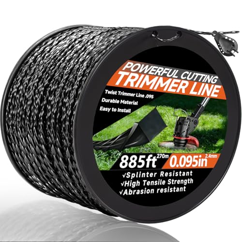 GeekNi 885ft 0.095 for Black Diamond Trimmer Line Heavy Duty Professional Twisted Weed Wacker String Spiral Trimmer Line Spool with Cutter for Echo Trimmers Line 330095073