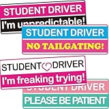 4-Pack Funny Student Driver Sticker (Non-Magnetic) for Car, Removable New Driver Car Decals for Bumper & Windows, Pink Rookie Safety Attention Sign -Please Be Patient- (Pink Colour Scheme -4 Pack)