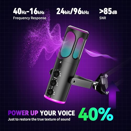 Image of PUPGSIS Gaming Microphone for PC, USB Condenser Mic for PS4 /5 and Mac, Noise Cancellation Computer Mic with Mute, Reverb, Adjustable Boom Arm, Pop Filter for Streaming /Podcasting /Recording /YouTube