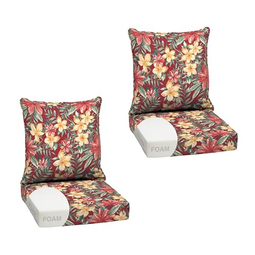 Image of Arden Outdoor Foam Deep Seat Cushion Set, 2-Pack, 24x24, Premium High-Density Foam, Never Flattens, Weather-Proof for Patio Chair Sofa Couch, Ruby Clarissa