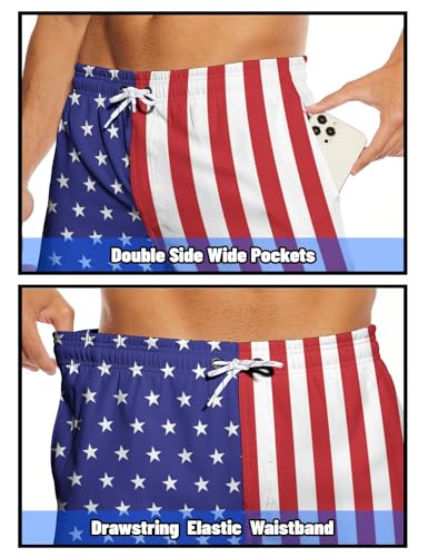 Men's Swim Trunks with Compression Liner 7" Inseam Stretch Beach Shorts Quick Dry Funny Board Shorts with Pockets3