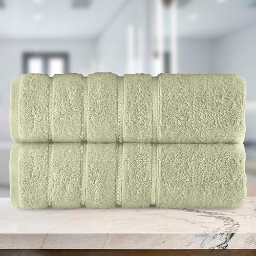 Image of Elegant Comfort 100% Turkish Cotton 4 Lines Viscose Stripe Luxury 2 Pack Bath Towel Set 27 x 54 Inch - Super Soft and Highly Absorbent Premium Hotel Spa Quality Towels for Bathroom Use, Mint Green