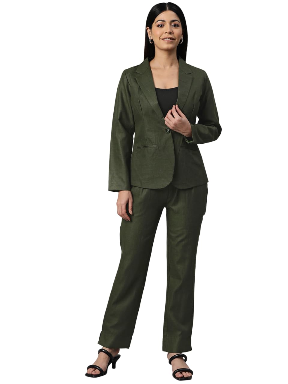 Women Solid Green Blazer Suit Set-image-36