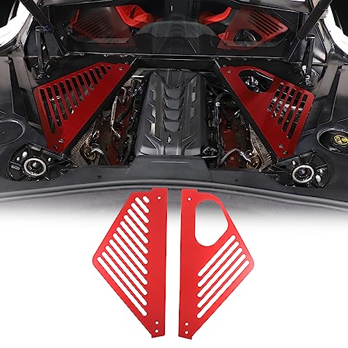 Image of Daeiclru Engine Bay Panel Cover Compatible with Chevrolet Corvette C8 2020-2023, Aluminium Engine Protector Splash Shield, Left Right Engine Case Guards (Style B - Red)