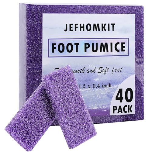 JEFHOMKIT Foot Pumice Stone,40 PCS Pumice Stone for Feet,Disposable Foot Scrubber Pumice Pads,Pumice Stone Dead Skin Callus Remover for Feet,Sponge Pedicure Stone for Nail Salon Home Use(Purple)