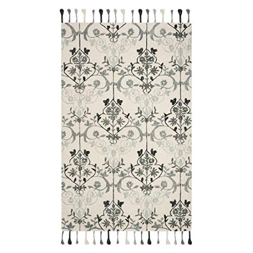 Image of Modern Floral Hand Tufted Loop Pile Carpet for Living Room & Bedroom Ivory & Multi Colour 6x9 Feet Carpet