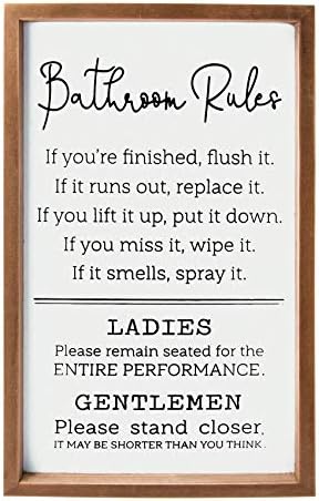 VILIGHT Bathroom Rules Sign House Warming Gifts for New Home - Farmhouse Toilet Decorations Restroom Wall Decor - Vertical 16x9.5 Inches