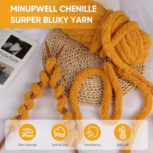 Image of 8 Packs Jumbo Chunky Chenille Yarn - 1820g(64oz) 254 Yards (761ft) Bulky Yarn - Chunky Yarn for Hand Knitting Blanket,Cushions, Pet Bed - Soft and Durable(Yellow)