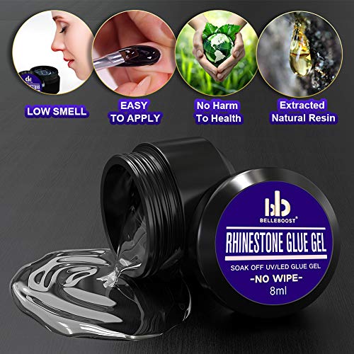 Nail Art 8Ml×2 No Wipe Rhinestone Glue Gel Adhesive Resin Gem Bead Stone Jewelry Diamond Gel Nail Polish Clear Decoration With Nail Rhinestones(Acrylic+Rivet)＆Dual-Use Pen Tool (Led Light Cure Needed) #TOP6