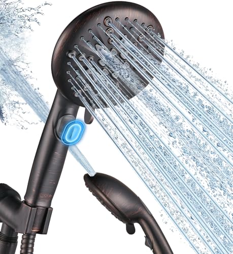 Cobbe 9-Function Shower Head with Built-in Power Spray 1.8 GPM Water Saving ON/OFF Toggle Switch High Pressure Handheld Showerhead with 1-Click Pause Button Brass Bracket & 6ft Hose ORB