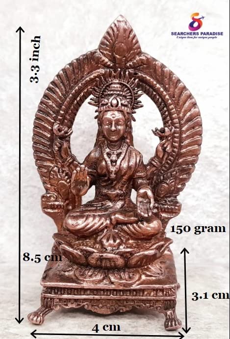 Image of Copper Idols, 3.3 inches, Copper Handmade Lakshmi with Prabhavlli, 150 Grams, Patina Antique Finish, Pack of 1 Piece