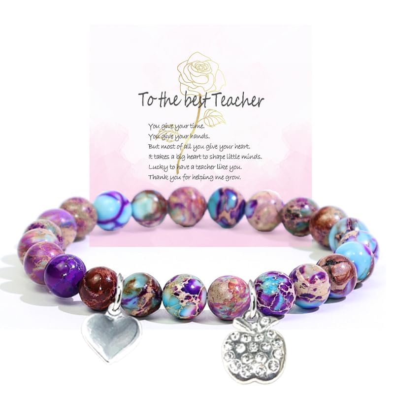 Image of Teacher Appreciation Gifts, Natural Stone Teacher Appreciation Bracelet for Women, Thank You Teachers Gifts with Message Card