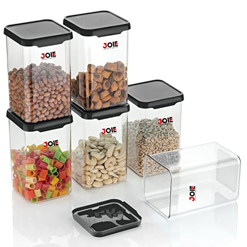 Joie Air Tight Square Plastic Containers Set for Kitchen Storage-1100ml-Pack Of 6, Organizer Items, Containers for Airtight, Square Set for Kitchen Storage, Unbreakable & Air-Tight Design, Black