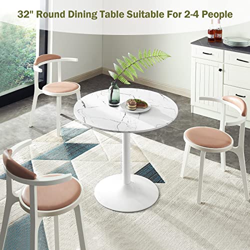 Modern Round Dining Table 31.5" - Round Dining Table With Faux Marble Top And Pedestal Base - Mid-Century Leisure Table White - Modern Round Coffee Table For Kitchen, Dining Room, Living Room #TOP1
