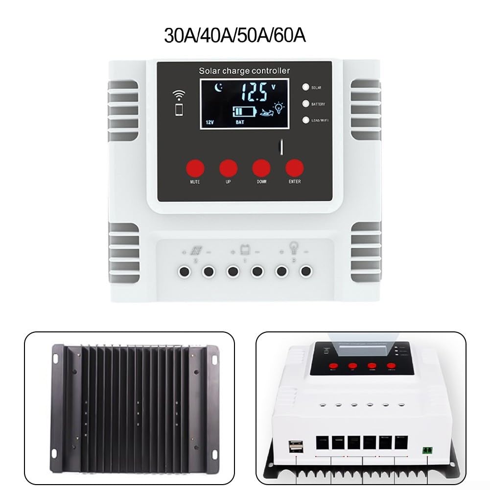 Regolatore di carica solare, regolatore intelligente della batteria del pannello solare con doppia porta USB, controllo della luce del timer, display LCD, con controllo APP WiFi (60A)