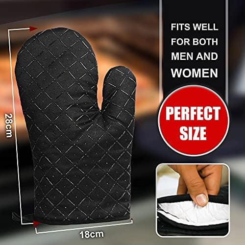 Chef Geeks Oven Gloves Heat Resistant Upto 230C - 446F; Includes Oven Mitts | Silicone Brush | Silicone Oven Gloves double heat resistant Grilling | Cooking | Baking | Barbecue