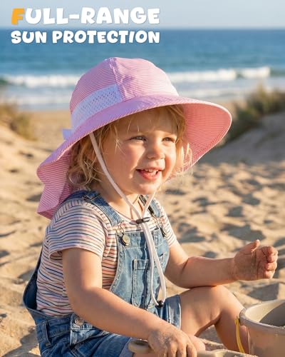 Image of Toddler Baby Sun Hat Kids Summer Beach Essentials Adjustable Beach Hats with Bucket Wide Brim for Boys Girls Age 0-14 Years