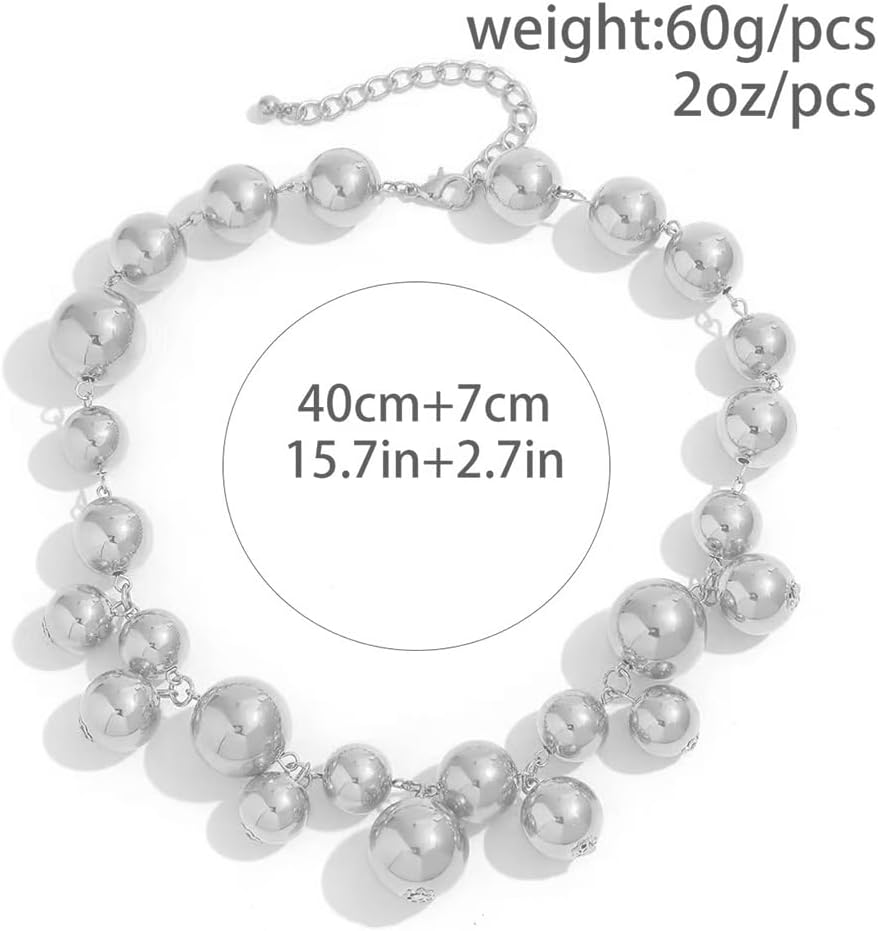 Unique Large Chunky Gold Beads Choker Necklaces for Women Trendy, Statement Big Thick Silver Beaded Bold Ball Necklace Punk Party Prom Jewelry Gifts - Image 6