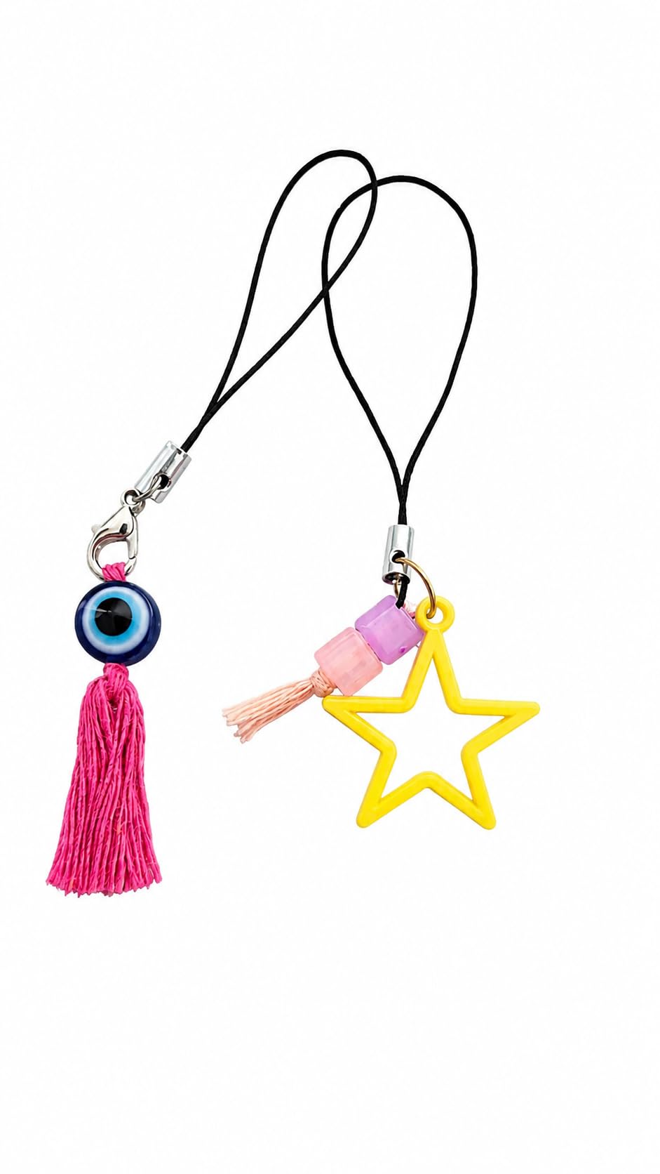 Mobile Charm with Evil Eye Bead and Star Pendant-Pack of 2 | Tassel Detail, Colourful Design-image-18