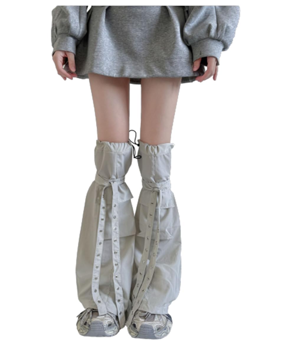 Grey Kawaii Leg Warmers Girls Cloth Sleeves Baggy Knee High Flared Gothic Womens Festival Goth Fashion Y2K Emo Grunge Winter Warm Style