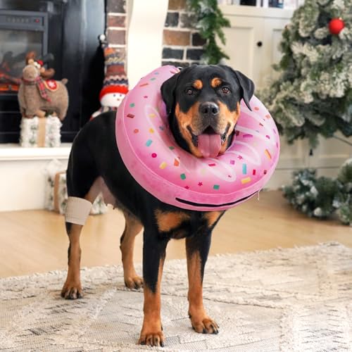 Image of Inflatable Dog Pillow Cone Collar After Surgery, Donut Soft Neck Cone for Beagle French Bulldog Medium Plus Dogs, etc, Recovery E Collar to Stop Licking Pink