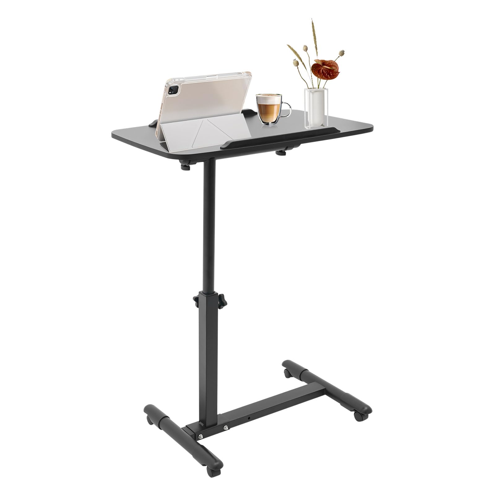 Mesa de cama con ruedas (60 – 90 cm), color negro | Escritorio de ordenador con gran encimera mesa auxiliar cama médica sofá resistente desgaste golpes arañazos